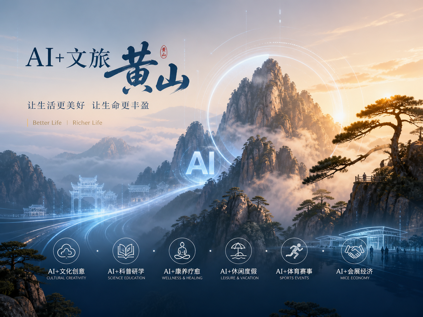 AI+文旅黄山融合视觉图
